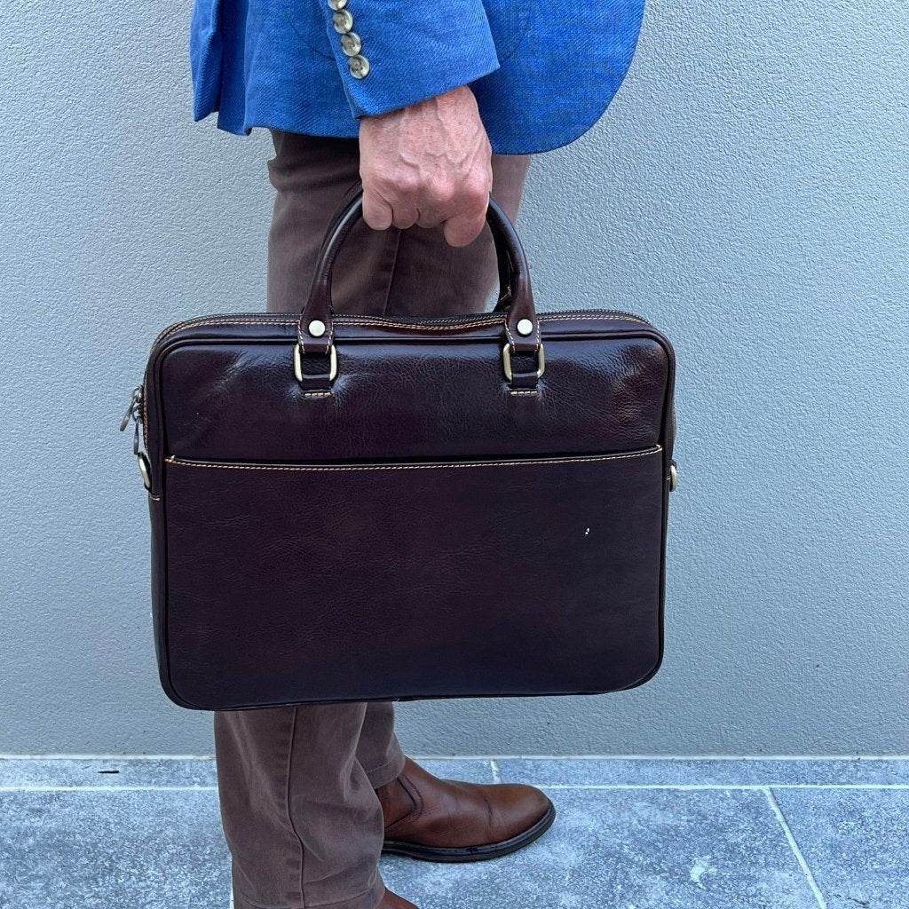 Bruno briefcase in dark brown